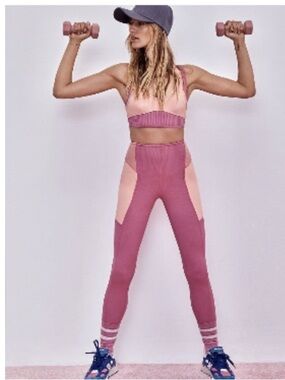 For Love & Lemons Pink Activewear Ribbed Sports Bra High Rise Leggings Set S